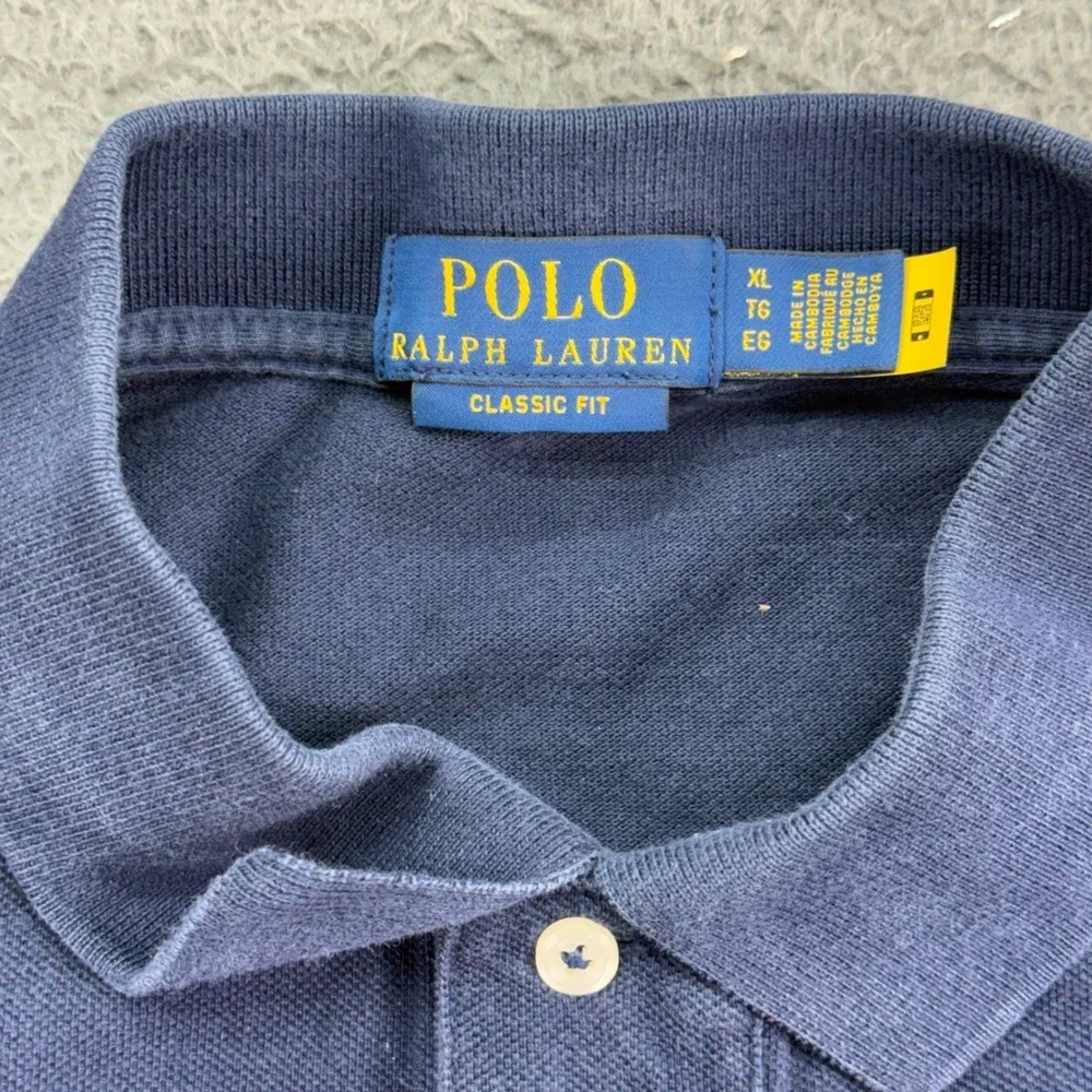 Polo Ralph Lauren Polo Shirt Mens XL Navy Blue Classic Fit‎ Letterman Patch